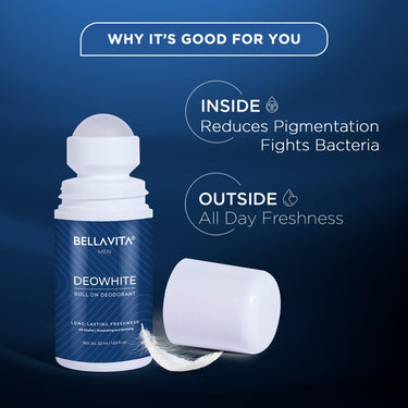 BELLAVITA Deo White Natural Underarm Roll On Deodorant for Men |Control Odour|Alcohol-Free| Antiperspirant for Long Lasting Freshness, 50ml Each (Pack of 2)